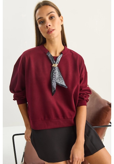 Shade Kadın Fular Detaylı Pamuklu Ottoman Sweatshirt 6931 60283689 - Bordo