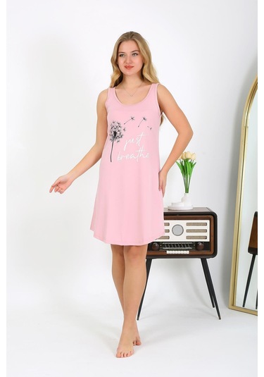 Akbeniz Kadın Kalın Askılı Penye Gecelik Pembe 1777 Pembe