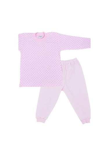 Çocuk Puantiye Desenli Pamuklu Yumuşak Dokulu Pijama-14799 Pudra
