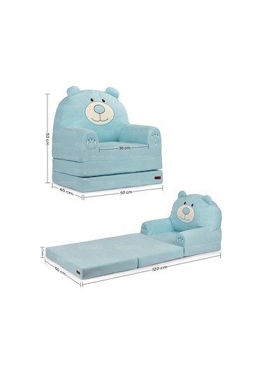 Portatif Katlanabilir Sevimli Çocuk Koltuğu - 3 Katlı Çocuk Yatak Koltuk - Taşınabilir Bebek Koltuğu Mavi Beyaz
