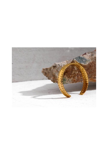 Eetit Paslanmaz Çelik Altın Yapraklı Manşet Bileklik Kadın Bileklik Altın