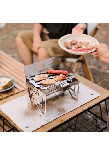 Katlanır Odun Sobası Üfleme Borusu Kiti Mini Barbekü Gümüş