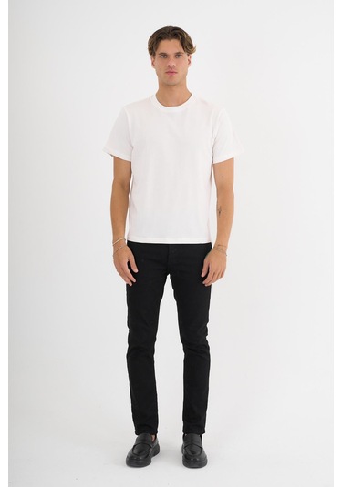 Erkek Ekru %100 Pamuklu Standart Kalıp T-shirt Siyah