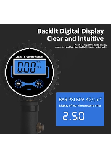 Shineyee Yüksek Hassasiyetli Dijital Araç Lastik Basınç Ölçer - Led Ekranlı, Psı/kpa/bar/kg/cm² Ölçüm