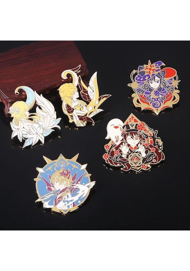 Oyun Genshin Etki Emaye Pim Anime Wendi Zhongli Keqing Tartaglia Hu Tao Xingqiu Xingqiu Çok Renkli