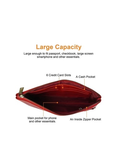 Shidai888 Retro Deri Debriyaj Fermuarlı Zarf Çanta Kırmızı