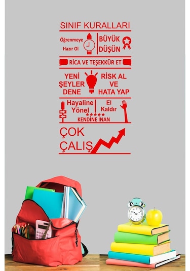 Sınıf Kuralları Dekoratif Duvar Sticker (58X32 Cm)