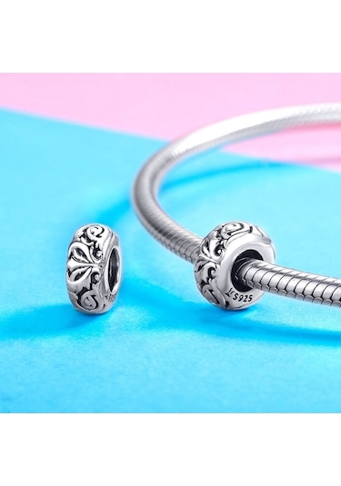 Fastbuy S925 Ayar Gümüş Klasik Çiçek Boncuk Dıy Bilezik Boş Desen Çok Renkli İç Boş Çok Renkli