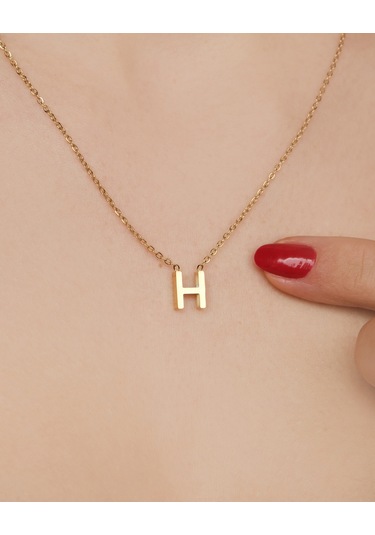Lekka Design Kadın Kararmaz Çelik Takı H Harf Kolye Altın