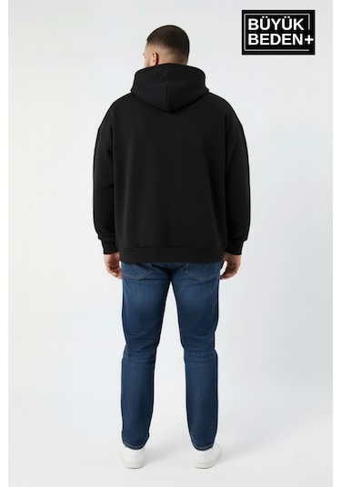 Süperlife Erkek Büyük Beden Ar Baskılı Kapüşonlu İnce Sweatshirt Spr26bsw963 Siyah