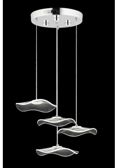 İstanbul Avize Şapka 4'lü Gümüş Üç Renk Ledli Lüx Modern Avize Gümüş