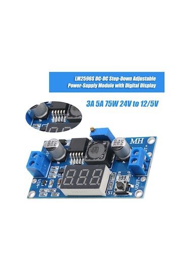 Samdoo Lm2596s Dc-dc Adım Aşağı Voltaj Dönüştürücü Modülü, 24v'den 12/5v, Dijital Gösterge, 3a 5a 75w