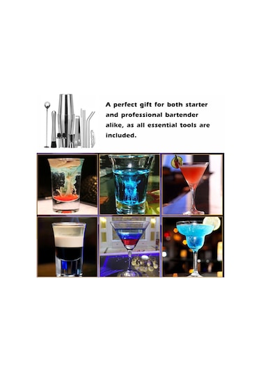 Vkemall 13 Parça 304 Paslanmaz Çelik Kokteyl Shaker Seti - İçki Yapım Kit Hediyelik