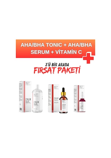 Zalix Vitamin C Complex Serum 30 ML + Aha-Bha Aydınlatıcı Serum 200 ML + Aha-Bha Peeling Tonic 200 ML