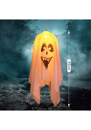 Mufunye Küçük Beyaz Gülümseyen Yüzlü Led Işıklı Kadife Hayalet Asma Lambası - Halloween Odası Stüdyosu Atmosfer Dekorasyonu Sürekli Aydınlatma Beyaz