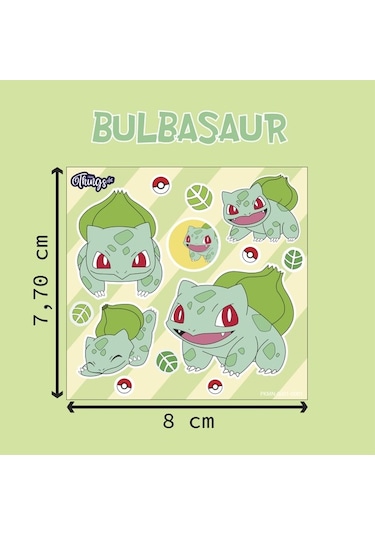 Mini Things Art Özel Tasarım Balbazar Bulbasaur Pokemon Sticker 15 Parça Set -1 Adet-