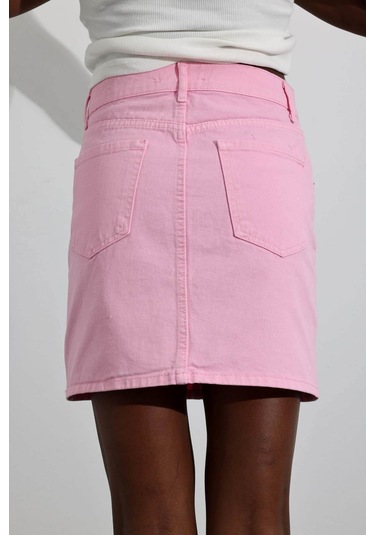 Pembe Mini Denim Etek Pembe