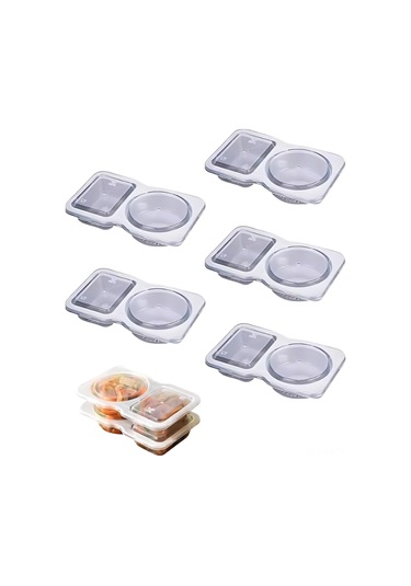 Kangvka 5'li Paket Çift Bölmeli Bisküvi Kutusu - 130ml Isı Dayanıklı -20 C/+120 C Bölünmüş Depolama Kabı Şeffaf