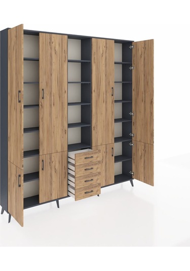 Arges Dolap 17 Raflı 4 Çekmeceli 8 Kapaklı 220x30x243 Antrasit-çam/çam Atlas Çam/atlas Çam Arges Dolap 17 Raflı 4 Çekmeceli 8 Kapaklı 220x30x243 Antrasit-çam/çam Atlas Çam/atlas Çam