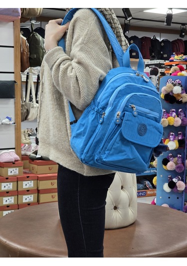 My Polo 2114-8675 Kadın Krinkıl Kumaş Çok Gözlü Astarlı Petli Su MAvi