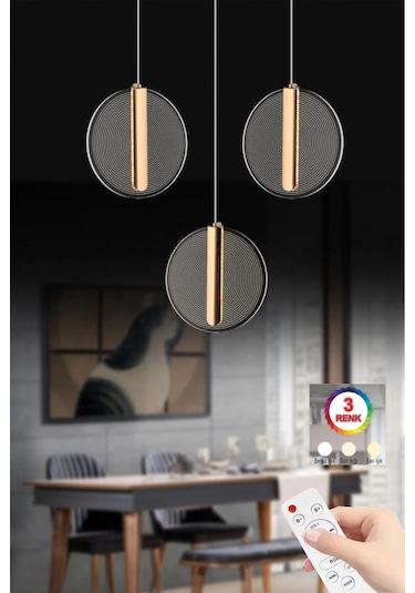 İstanbul Avize Parla 3'lü Gold Sarkıt Kumandalı Üç Renk Led Lüx Modern Ledli Avize