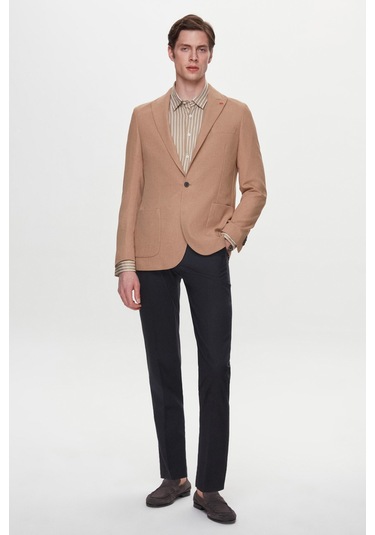 Twn Slim Fit Kahverengi Armürlü Uçan Blazer Kumaş Ceket 4ef04zb024092 Kahve
