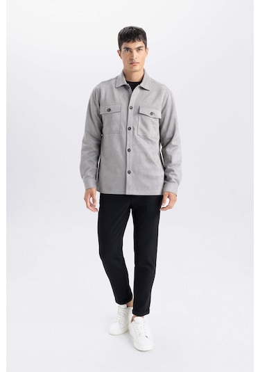 DeFacto Regular Fit Polo Yaka Süet Gömlek Ceket D3379AX25SPGR308