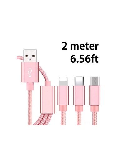 Sandwich 3 Cihazlı 2m 2a Hızlı Şarj Kablosu - Type-c/lightning/micro-usb, Gül Altın