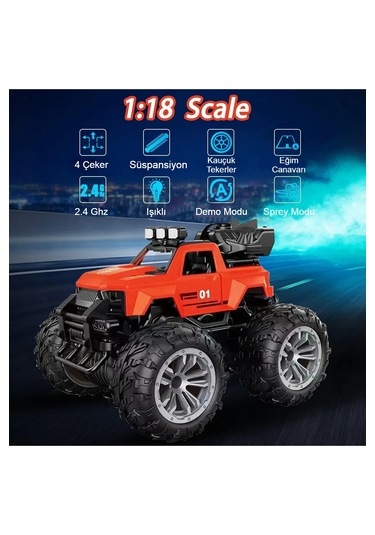 Uzaktan Kumandalı Şarjlı Duman Atan Araba 4x4 Buharlı Işıklı Uzak