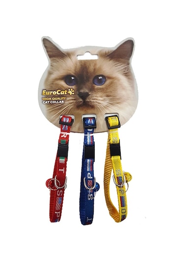 Eurocat Kedi Boyun Tasması Bayrak Desenli 10mm/28 CM (3 Adet)