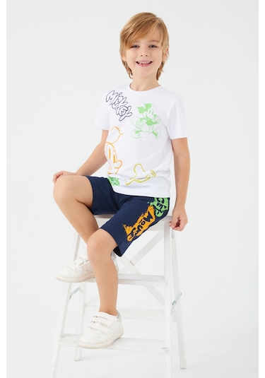 Mickey Mouse Stay Fresh Beyaz Erkek Çocuk Bermuda Takım Beyaz