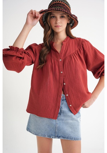 4733 Kadın Büzgü Robalı Uzun Kol Müslin Gömlek Kızılcık Kızılcık 4733 Kadın Büzgü Robalı Uzun Kol Müslin Gömlek Kızılcık Kızılcık