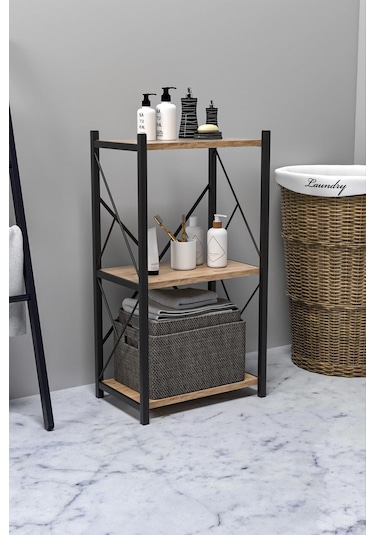 Venice Banyo Düzenleyici Banyo Dolabı Çok Amaçlı Dolap 3 Katlı Metal Mutfak Düzenleyici Ceviz