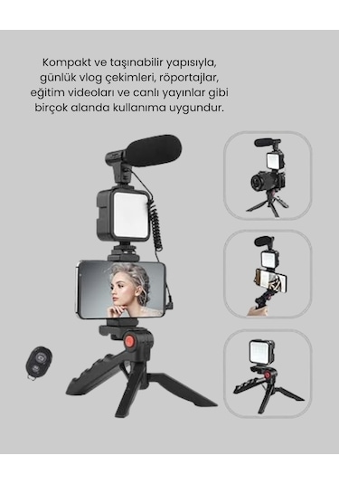 Video Çekim Kiti Tripod Led Işık Harici Mikrofon Bluetooth Kumanda Seti