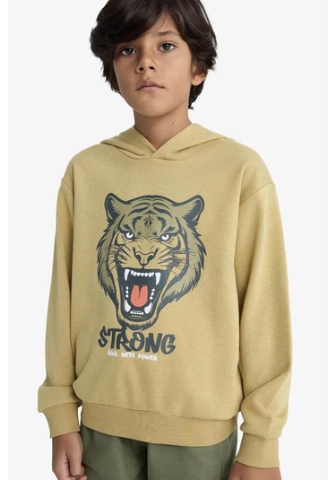 Defacto Kapüşonlu Baskılı Haki Erkek Çocuk Sweatshirt F2859a8/kh258 Haki