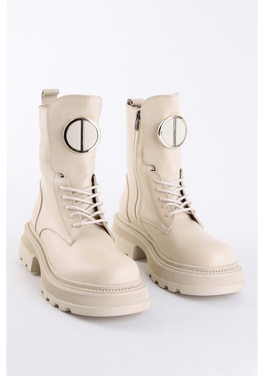 Rayssa Bej Hakiki Deri Kadın Bot Bej