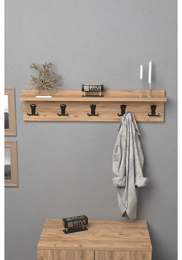 Askılık Duvar Elbise Askılığı Portmanto 80 Cm Ceviz Düz Kahverengi