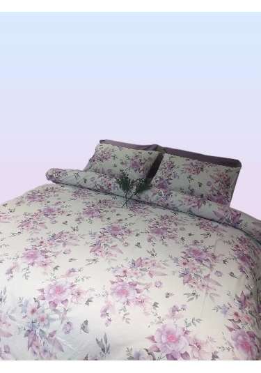 Çift Kişilik Lila Çiçek Desenli 160 220 Nevresim Takımı LILA