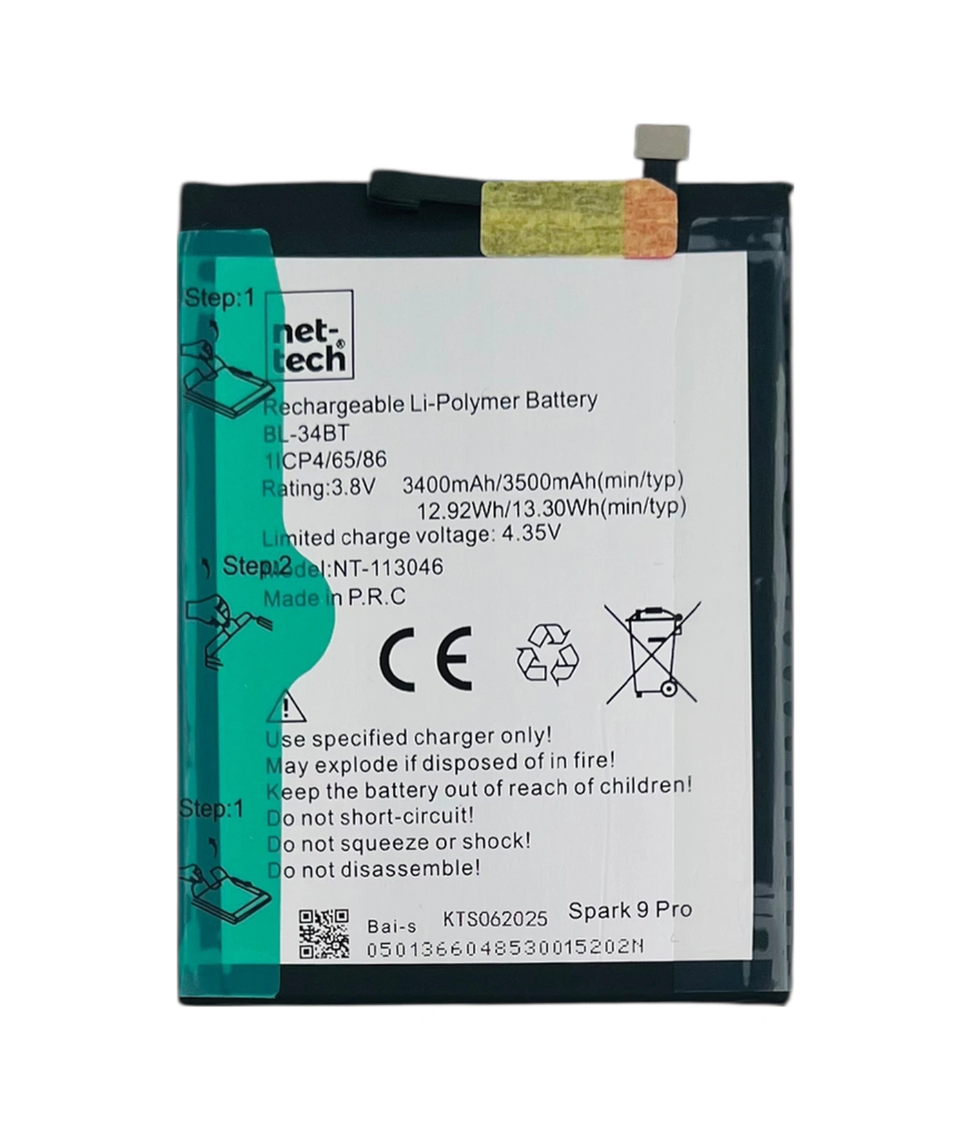 Teknonet Tecno Spark 9 Pro Uyumlu Nettech Bl-34bt 4000 Mah Batarya - Siyah