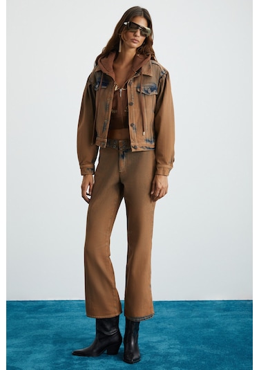 Marquesha Kadın Wild Vintage Kahverengi Crop Ceket