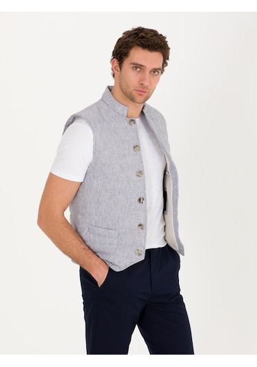 Cacharel Açık Gri Slim Fit Keten Karışımlı Mont Yelek