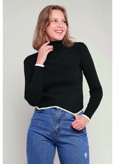 Gabria Balıkçı Yaka Kazak Siyah