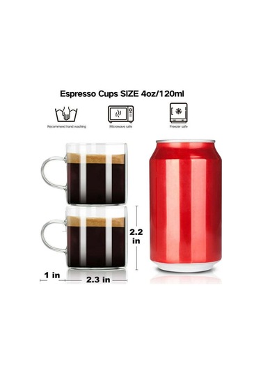 Yaozixa 4'lü 118 Ml Borosilikat Cam Espresso Bardak Seti, Kollü, Mikrodalga Ve Lavaboda Güvenli, Sıcak/soğuk İçecekler İçin Şeffaf