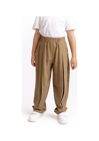 Unisex Paça Ve Belden Kapalı A Pile Keten Pantolon Caramel Caramel Kahverengi
