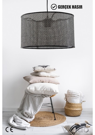 Wicker Siyah-beyaz Hasır Sarkıt Avize 38cm Siyah