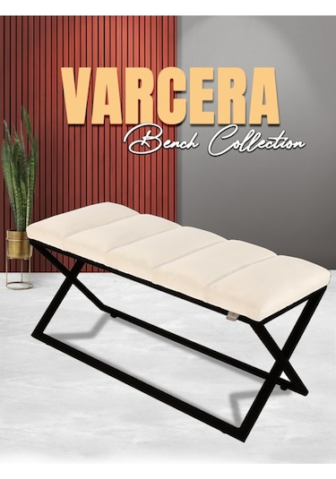 Varcera Black- Beyaz Dilimli Model Puf & Bench & Koltuk & Oturma Bankı & Yatak Odası Önü