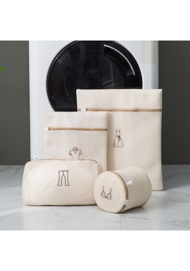 4 Adet / Takım Ev Net Cep İç Çamaşırı Yıkama Torbası Kalınlaşmış Polyester Çamaşır Yıkama Seti Bej Çok Renkli