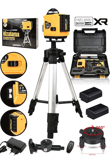 Assur Asr927 360 16 Köşe Tripod'lu Lazer Metre Hizalama Sarı