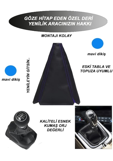 Chevrolet Aveo Uyumlu Oto,araç Vites Körüğü Mavi Dikiş Bmw 1 Serisi