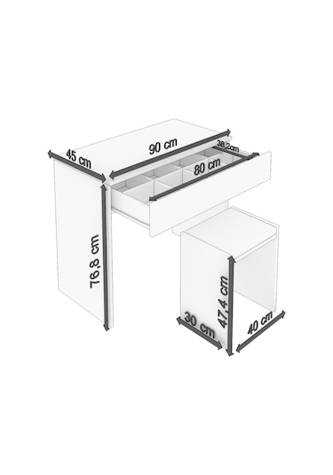 Dekorfim DF02102BR İki Çekmeceli Tabureli Makyaj Masası